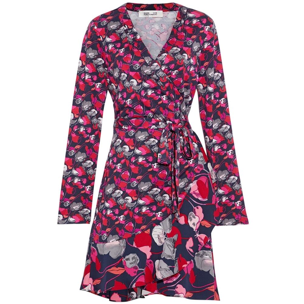Diane Von Furstenberg Ruffled Multicolor Elita Wrap Dress Size S
